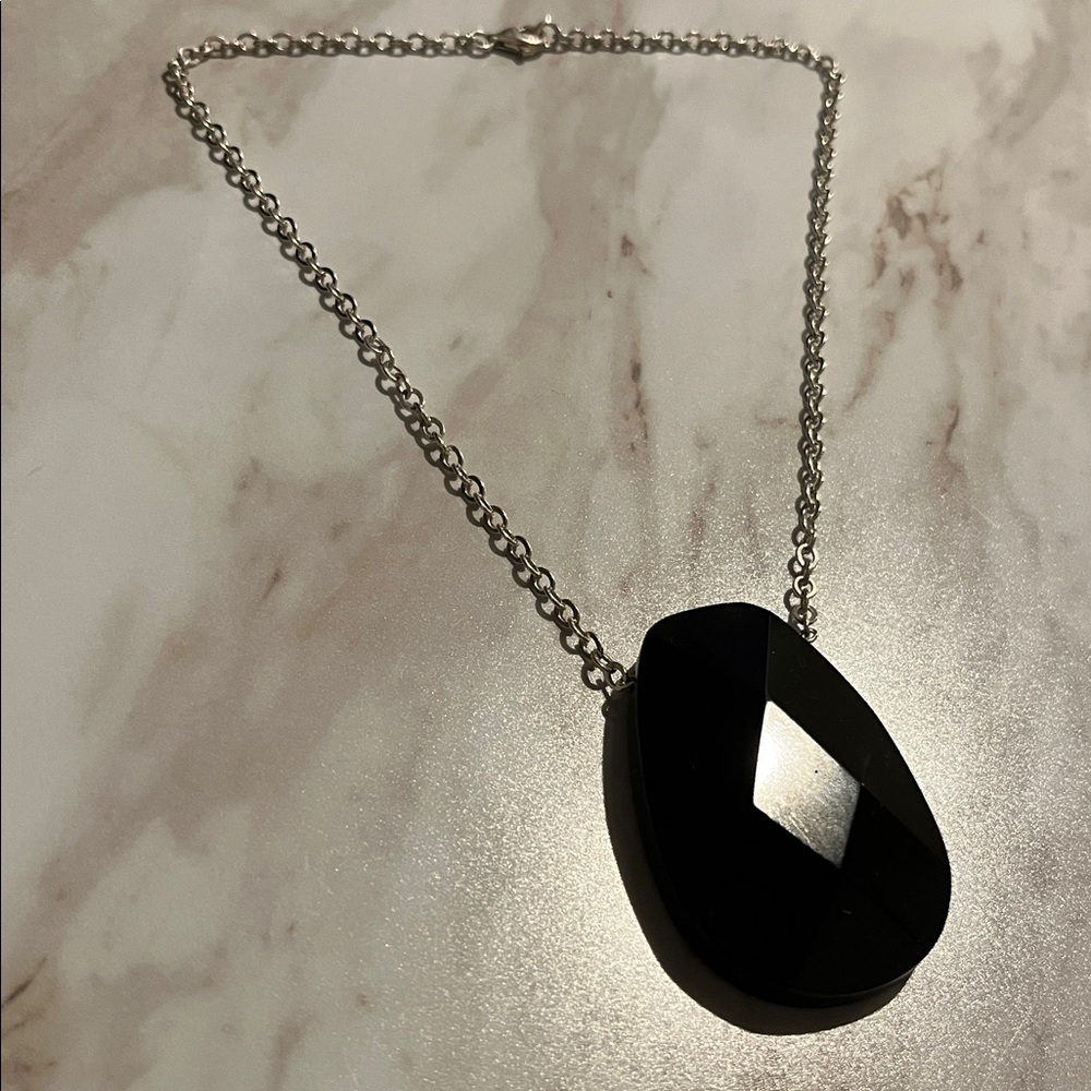 Artisan Sterling Chain with Huge Faceted Black Jet pendant